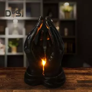 Фигурка молящейся руки со светлой смолой, черная статуя с двойными руками, скульптура, домашний офис, гостиная, украшение для рабочего стола, абстрактный орнамент чёрный