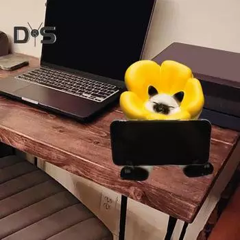 Фигурка мультяшного кота из смолы, подсолнух, елизаветинский воротник, украшение для кота, настольный держатель для мобильного телефона для домашнего офиса жёлтый