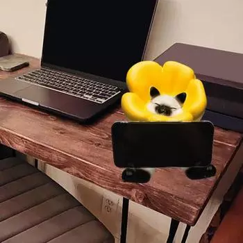 Фигурка мультяшного кота из смолы, подсолнух, елизаветинский воротник, украшение для кота, настольный держатель для мобильного телефона для домашнего офиса жёлтый