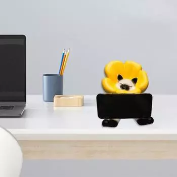 Фигурка мультяшного кота из смолы, подсолнух, елизаветинский воротник, украшение для кота, настольный держатель для мобильного телефона для домашнего офиса жёлтый