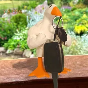 Фигурка мышечной утки, магнитный держатель для ключей, статуя утки, скульптура из смолы, модель животного, игрушка, украшение для домашнего офиса и рабочего стола, орнамент жёлтый