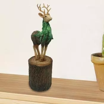 Фигурка оленя из смолы, стоящая на пне, статуэтка оленя, настольное украшение в виде оленя