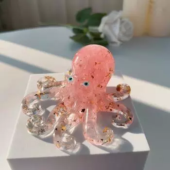 Фигурка осьминога, украшение из смолы в виде осьминога, наполненное хрустальным гравием, настольная целебная хрустальная статуэтка осьминога для витрины, офисного стола