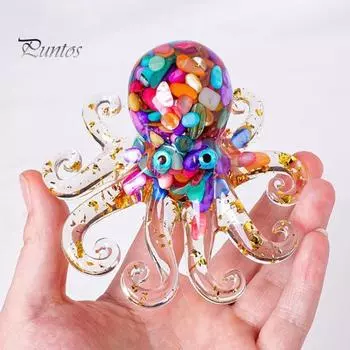 Фигурка осьминога, украшение из смолы в виде осьминога, наполненное хрустальным гравием, настольная целебная хрустальная статуэтка осьминога для витрины, офисного стола коричневый