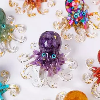 Фигурка осьминога, украшение из смолы в виде осьминога, наполненное хрустальными гравиями, настольный лечебный кристалл фиолетовый