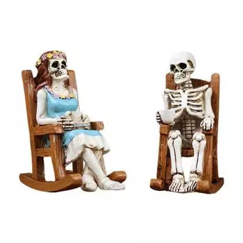 Фигурка пары скелетов из смолы, мужской и женский скелет, украшение, статуэтка скелета на кресле-качалке для Хэллоуина, декор для каминной полки 1 Set