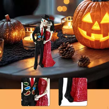 Фигурка пары скелетов, полимерная скульптура, статуэтка для свадьбы в День мертвых, настольное украшение для