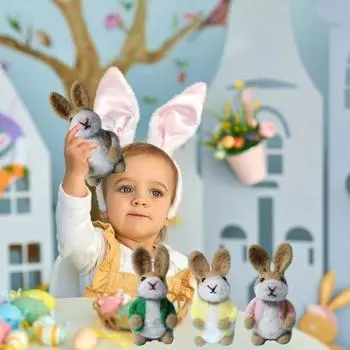 Фигурка пасхального зайца из фетра, мини-статуэтка кролика-имитатора с куртками, пасхальный плюш светло-синий