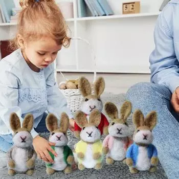 Фигурка пасхального зайчика из фетра, мини-статуэтка-имитация кролика с куртками, пасхальное плюшевое шерстяное животное, украшение для стола, украшение для домашней вечеринки жёлтый
