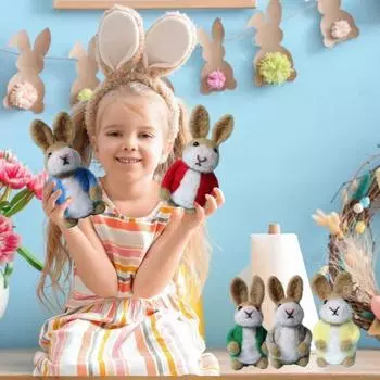 Фигурка пасхального зайчика из фетра, мини-статуэтка-имитация кролика с куртками, пасхальное плюшевое шерстяное животное, украшение для стола, украшение для домашней вечеринки розовый