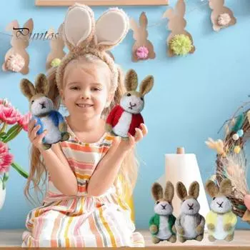 Фигурка пасхального зайчика из фетра, мини-статуэтка-имитация кролика с куртками, пасхальное плюшевое шерстяное животное, украшение для стола, украшение для домашней вечеринки розовый