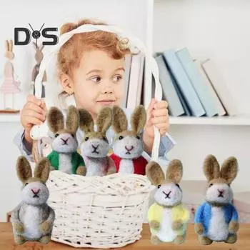 Фигурка пасхального зайчика из фетра, мини-статуэтка-имитация кролика с куртками, пасхальное плюшевое шерстяное животное, украшение для стола, украшение для домашней вечеринки розовый