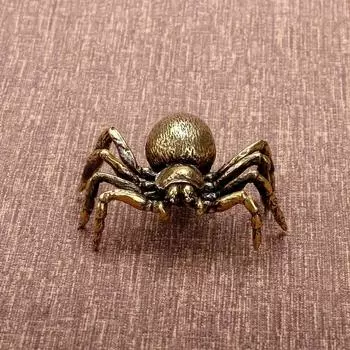 Фигурка паука из цельной меди, миниатюрная, ретро, латунная, животное, чай, питомец, креативная, настольная игрушка, украшения, ремесла, аксессуары