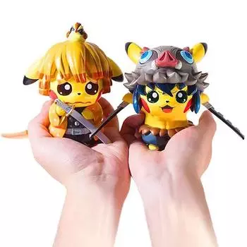 Фигурка Pokemon Demon Slayer, аниме, каваи, Пикачу, косплей, Agatsuma Zenitsu Hashibira Inosuke, модель из ПВХ, игрушки для детей, подарки Pack of 1 Agatsuma Zenitsu