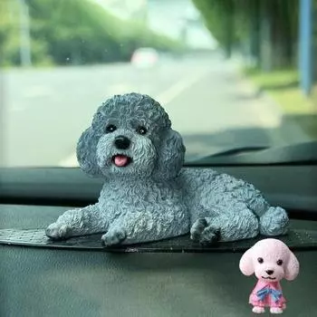 Фигурка пуделя бишона, модель куклы, украшение для интерьера + фигурка пуделя, серебристый пудель + фигурка, 1 шт., корейский автомобильный аксессуар