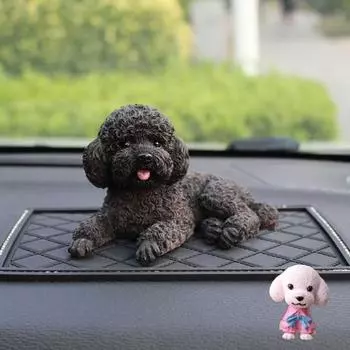 Фигурка пуделя бишона, модель куклы, украшение для интерьера + милая фигурка пуделя, черный пудель + фигурка, 1 шт., корейский автомобильный аксессуар