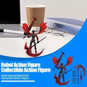 Фигурка робота-дьявола с аксессуаром в виде крыла и оружия, подвижные суставы, 3D-печатный робот красный