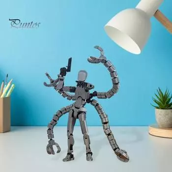 Фигурка робота с длинными щупальцами, подвижные суставы, 3D-печатная модель робота, игрушка для снятия стресса, шарнирная фигурка-манекен, украшение серый