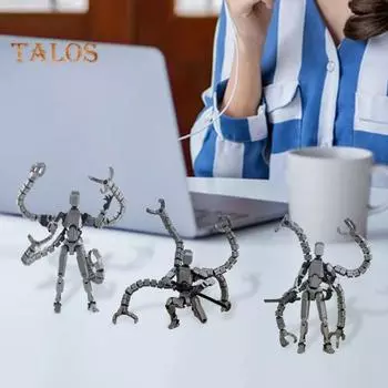 Фигурка робота с длинными щупальцами, подвижные суставы, 3D-печатная модель робота, игрушка для снятия стресса, шарнирная фигурка-манекен, украшение серый