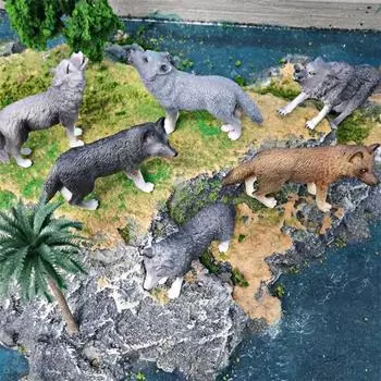 Фигурка рычащего шагающего волка, реалистичная модель лесного животного, миниатюрная фигурка лесного существа, детская развивающая игрушка-дикое животное, украшение для торта A