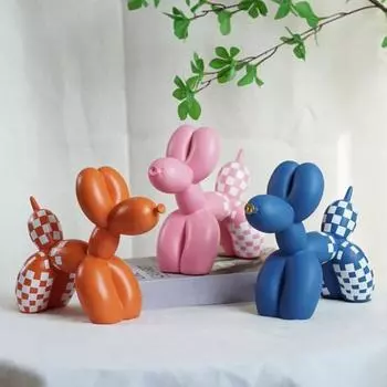 Фигурка щенка из воздушного шара в клетку, красочная статуэтка собаки, скульптура животного из смолы для дома, офиса, гостиной, спальни B чёрный