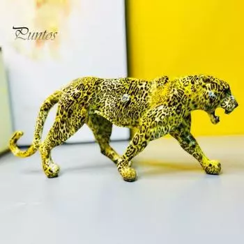 Фигурка шагающего леопарда, красочная статуэтка из смолы гепарда, скульптура дикого животного, украшение для домашнего офиса, книжной полки, рабочего стола леопардовый