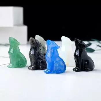 Фигурка сидящего волка из натурального камня, положительная исцеляющая энергия, вырезанная вручную красочная статуя животного из искусственного хрусталя, украшение для рабочего стола, орнамент 3.5cm