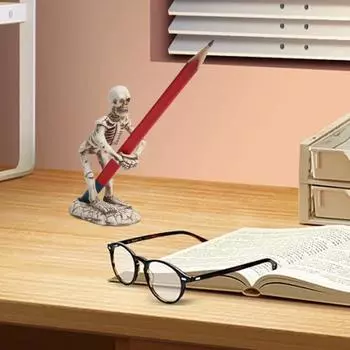 Фигурка скелета, держатель для ручек, статуэтка скелета из смолы, скульптура, подставка для карандашей, домашний офис, украшение для рабочего стола, украшение для фестиваля Хэллоуина