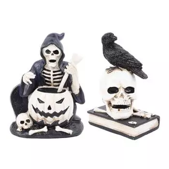 Фигурка скелета, пугающая, богатая детализация, яркие цвета, прочная смола, устойчивая фигурка черепа для Хэллоуина Wizard Skeleton