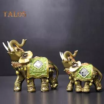 Фигурка слона, садовая миниатюра из смолы, подарок для рукоделия, украшение для рабочего стола, живой город, модный домашний декор S золотистый