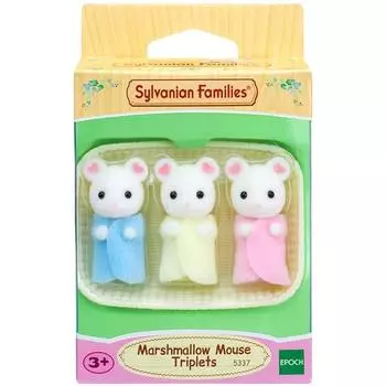Фигурка Sylvanian Marshmallow Mouse Triples + детская корзинка 5337, 1 комплект, популярные корейские игрушки