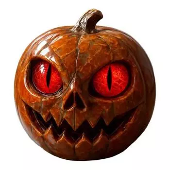 Фигурка тыквы ручной работы с красными глазами, изготовленная вручную из смолы с мраморным эффектом, статуэтка тыквы с янтарными глазами для декора стола/полки на Хэллоуин pumpkin