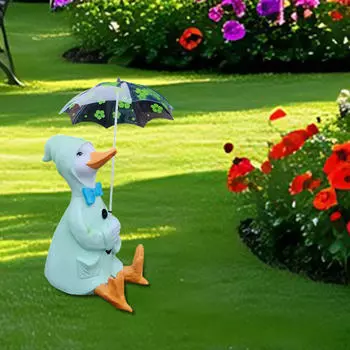 Фигурка утки для сада, миниатюрная поделка, держащая зонтик, украшение для улицы 1 Duck