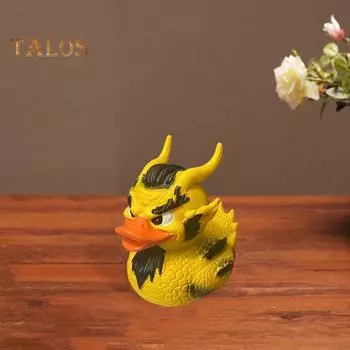 Фигурка утки-дракона, маленькая желтая утка, статуэтка с поводком, скульптура, модель животного, домашний офис, книжная полка, украшение для рабочего стола, орнамент жёлтый
