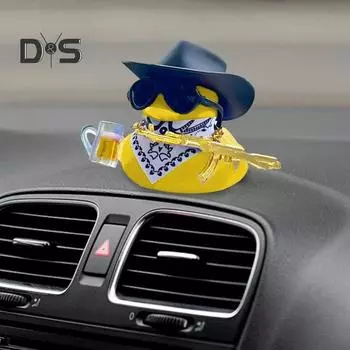 Фигурка утки-ковбоя, украшение на приборную панель автомобиля в виде утки с ожерельем в виде ковбойской шляпы, солнцезащитные очки, украшение на рабочий стол в виде утки для салона автомобиля, книжного шкафа, приставного столика красный