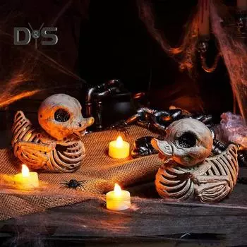 Фигурка утки-скелета на Хэллоуин, жуткая костяная утка, статуя из смолы, скульптура, украшение для домашнего офиса, рабочего стола, праздничный орнамент для вечеринки белый