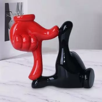 Фигурка жеста, современная двойная ладонь, палец, статуэтка из смолы, скульптура для домашнего офиса, гостиной, книжной полки, украшения рабочего стола, орнамент красный черный