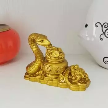 Фигурка змеи из смолы, украшение в виде змеи удачи, настольная китайская скульптура змеи фэн-шуй для украшения каминной полки на Новый год золотистый