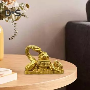 Фигурка змеи из смолы, украшение в виде змеи удачи, настольная китайская скульптура змеи фэн-шуй для украшения каминной полки на Новый год золотистый