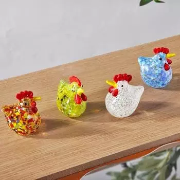 Фигурки цыплят из выдувного стекла ручной работы Мини-скульптура индейки Современные миниатюры петухов для гостиной синий