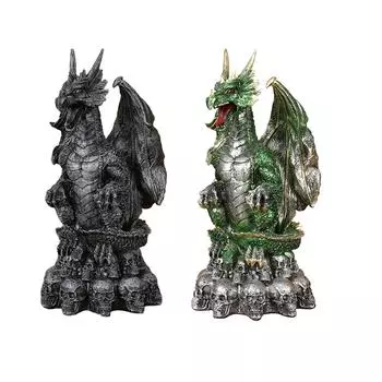 Фигурки драконов, готические украшения на кости, украшение для дома, статуэтка животного для подарка, спальни, праздничной полки, стола зелёный