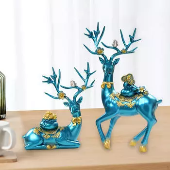 Фигурки оленей - Статуэтки оленей ручной работы для домашнего декора синий