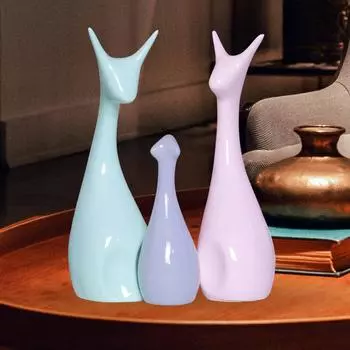 Фигурки Счастливых Оленей Семейные Фигурки с Пиано-Отделкой Домашнее Декоративное Изделие - 25 см (Полирезин, многоцветный)