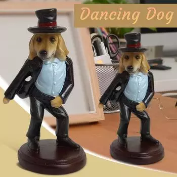 Фигурки танцующих собак, статуэтка собаки из смолы, расписанные вручную фигурки животных, скульптура животных, книжная полка для домашнего стола One Size