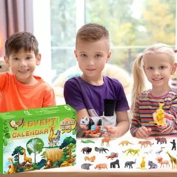 Фигурки животных Адвент-календарь 2024 Миниатюрные львы, панды, обезьяны, модели животных 24-дневный обратный отсчет Подарочная коробка для детей 1 Set