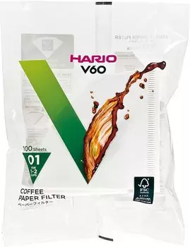 Фильтр бумажный HARIO V60 01W Белый для чашек 100 шт. Сделано в Японии 1-2 VCF-01-100W белый