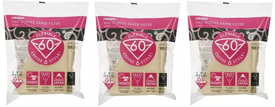 Фильтр бумажный Hario V60 неотбеленный для чашек 100 пакетов [Экономичный товар] 1-2 листа/3 VCF-01-100M
