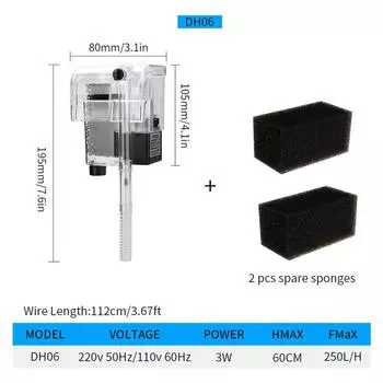 Фильтр для аквариума, фильтр для аквариума с водопадом, настенный внешний фильтр с насосом для увеличения содержания кислорода US Plug 110V DH06