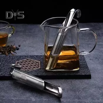 Фильтр для чайных листьев высокой твердости, мелкая сетка, практичное подвесное ситечко для чая в форме трубы из нержавеющей стали серебряный