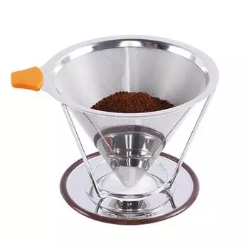 Фильтр для кофе из нержавеющей стали, многоразовый, воронка для кофе с подставкой, двойной сетчатый безбумажный конический фильтр, кофейные аксессуары